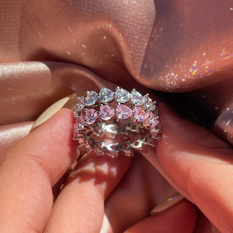 Anillo Elegante en Plateado y Rosado