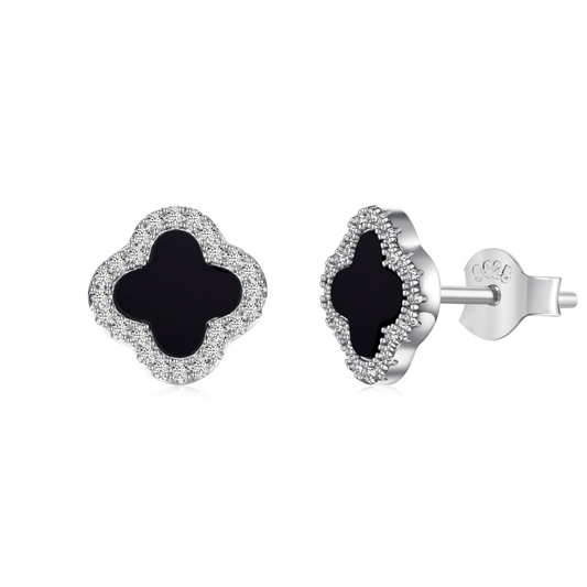 Pendientes trébol negro - Plata 925