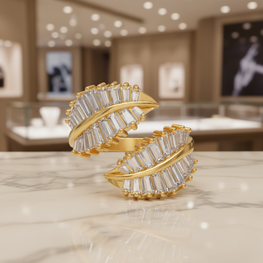 Anillo Hoja con Circonitas - Plata 925