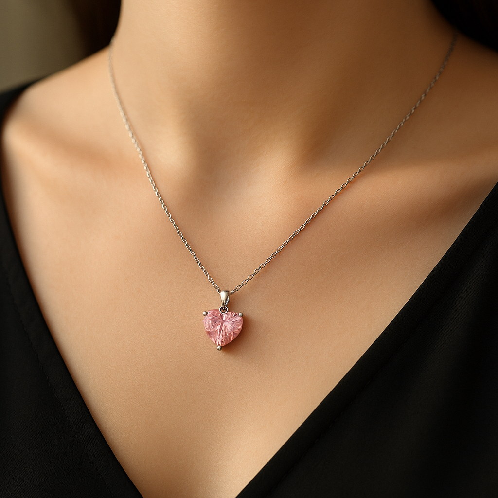 Collar Corazón Rosa Cristales