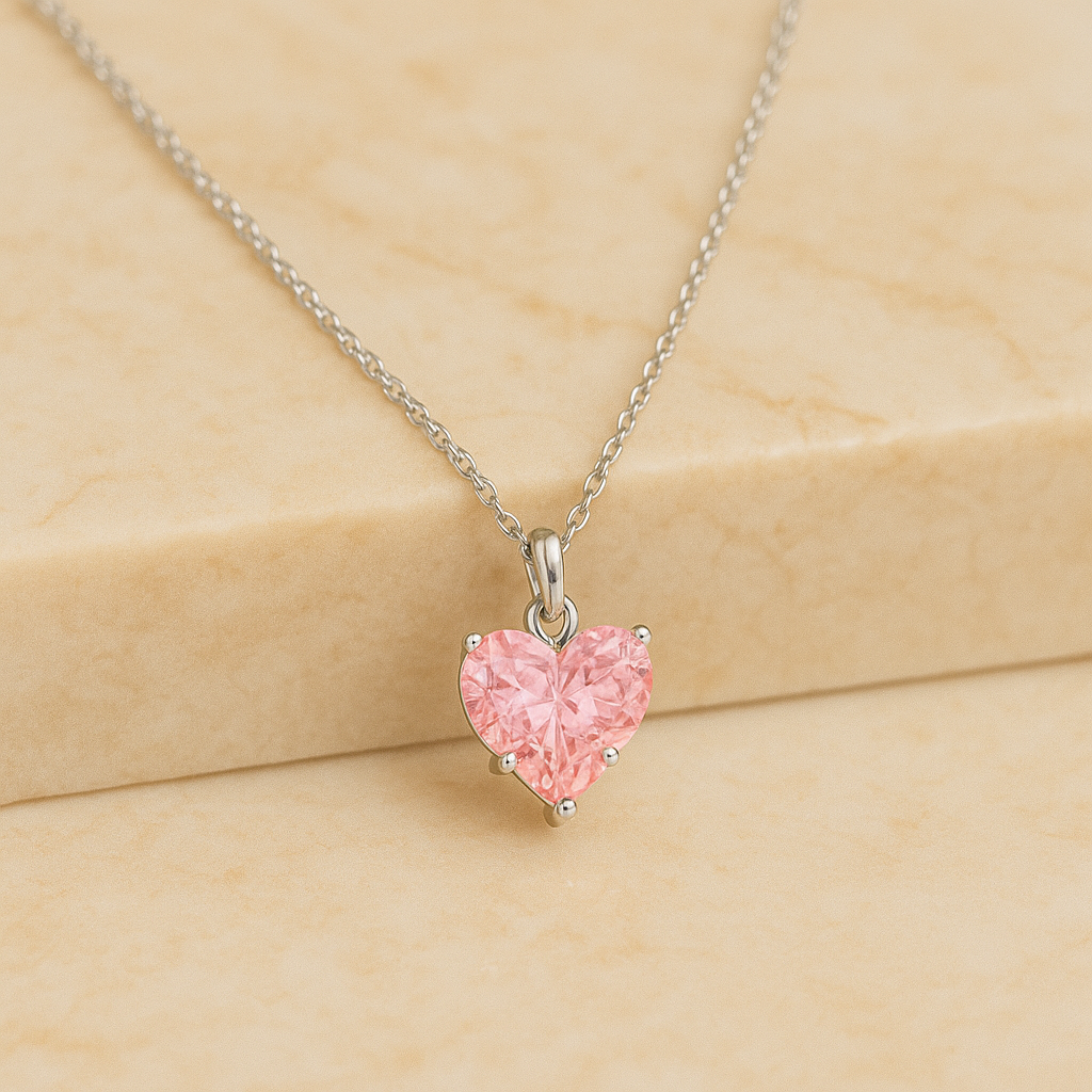 Collar Corazón Rosa Cristales