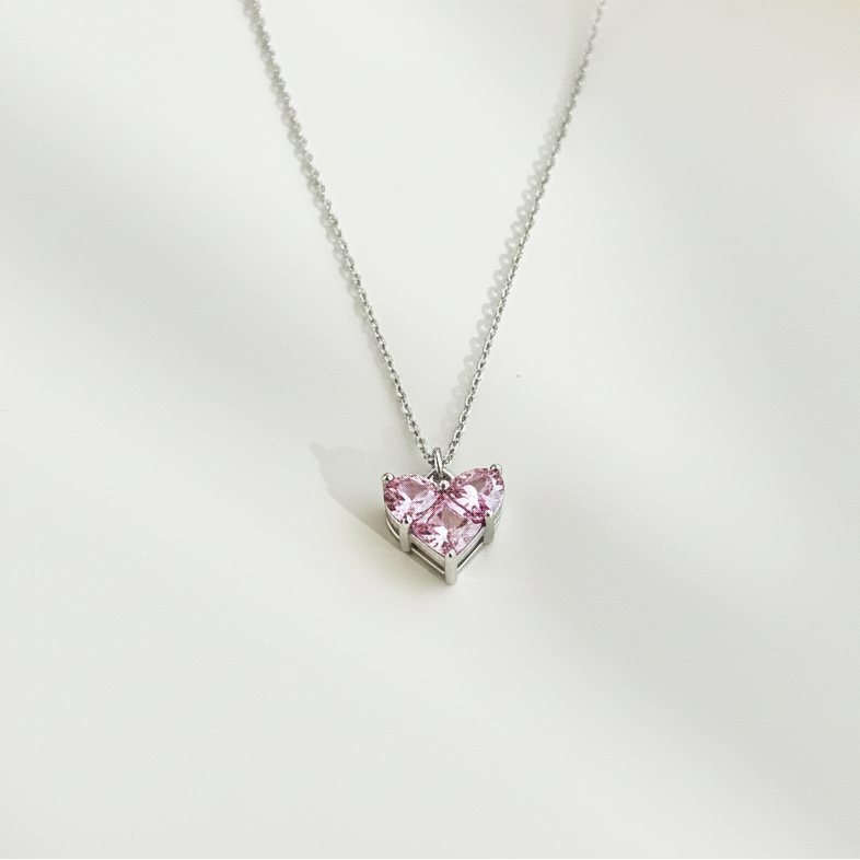 Collar Corazón Rosa Cristales